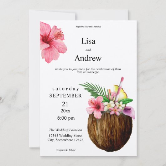 Tropische Hawaiian Floral & Coconut Wedding- Kraft Kaart (Voorkant)