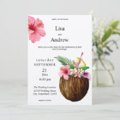 Tropische Hawaiian Floral & Coconut Wedding- Kraft Kaart (Staand voorkant)