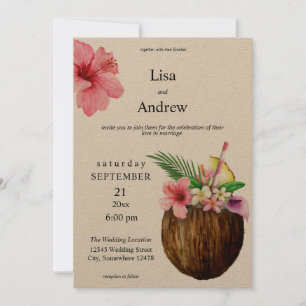 Tropische Hawaiian Floral & Coconut Wedding- Kraft Kaart