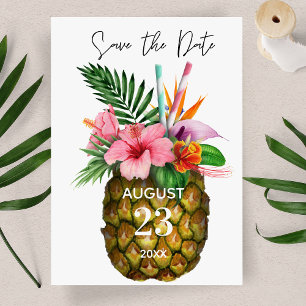 Tropische Hawaiian Floral & Pineapple Save the Dat Briefkaart