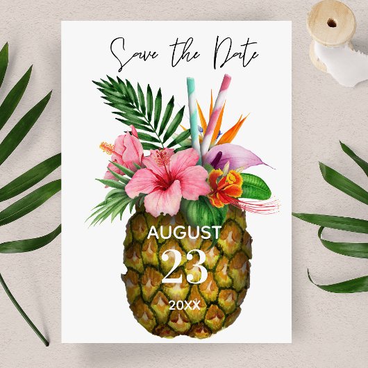 Tropische Hawaiian Floral & Pineapple Save the Dat Briefkaart