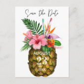Tropische Hawaiian Floral & Pineapple Save the Dat Briefkaart (Voorkant)