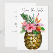 Tropische Hawaiian Floral & Pineapple Save the Dat Date (Voorkant / Achterkant)