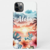 Tropische Hawaiian Floral Sunset Beach Scene iPhone Hoesje (Achterkant)