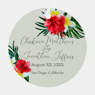 Tropische Hawaiian Flowers Elegant Wedding on Sage Metalen Ornament