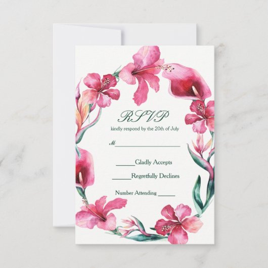 Tropische Hawaiian Flowers Elegant Wedding RSVP (Voorkant)