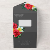 Tropische Hawaiian Flowers op Elegant Grau All In One Uitnodiging (Buitenkant)