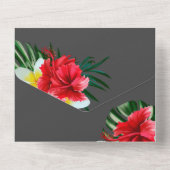 Tropische Hawaiian Flowers op Elegant Grau All In One Uitnodiging (Achterkant)