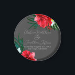Tropische Hawaiian Flowers op Elegant Grey Wedding Magneet<br><div class="desc">Deze aangepaste keepomwille magnet heeft een tropisch strand of een eiland trouwthema. De achtergrond is eenvoudig en elegant grijs met kleurrijke,  tropische Hawaiiaanse bloemen. Florale bouquets met palmbladeren,  hibiscus en frangipani-bloemen accentueren de grenzen.</div>