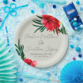 Tropische Hawaiian Flowers op Elegant Sage Green Papieren Bordje (Feest)