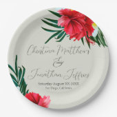 Tropische Hawaiian Flowers op Elegant Sage Green Papieren Bordje (Voorkant)
