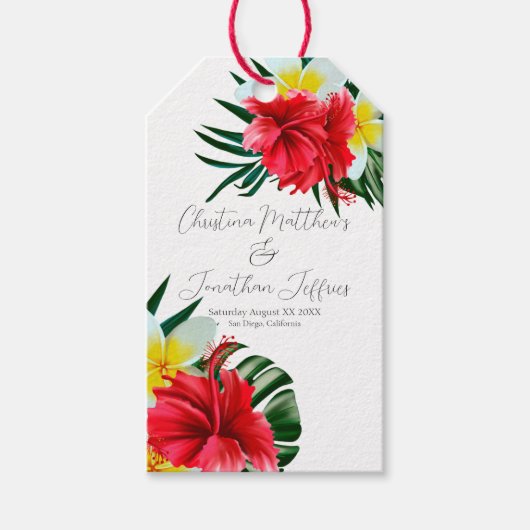 Tropische Hawaiian Flowers op Elegant White Cadeaulabel (Voorkant)