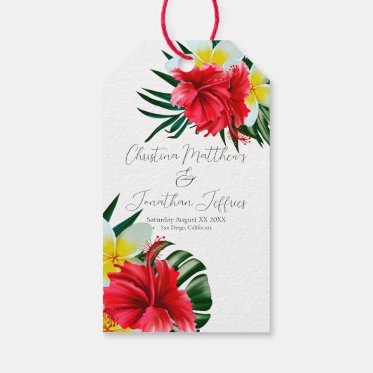 Tropische Hawaiian Flowers op Elegant White Cadeaulabel (Achterkant)