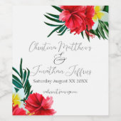 Tropische Hawaiian Flowers op Elegant White Wijn Etiket (Enkel label)