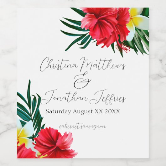 Tropische Hawaiian Flowers op Elegant White Wijn Etiket (Enkel label)