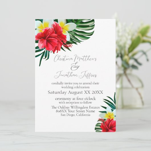 Tropische Hawaiian Flowers op White Elegant Kaart (Staand voorkant)