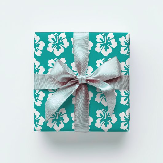 Tropische Hawaiian Hibiscus Flower Aqua Cadeaupapier