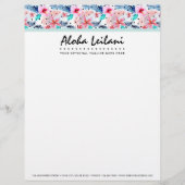 Tropische Hawaiian Hibiscus & Palm Leaf Waterverf Custom Briefhoofd (Voorkant)