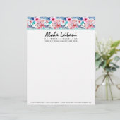 Tropische Hawaiian Hibiscus & Palm Leaf Waterverf Custom Briefhoofd (Staand voorkant)