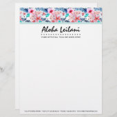 Tropische Hawaiian Hibiscus & Palm Leaf Waterverf Custom Briefhoofd (Voorkant / Achterkant)