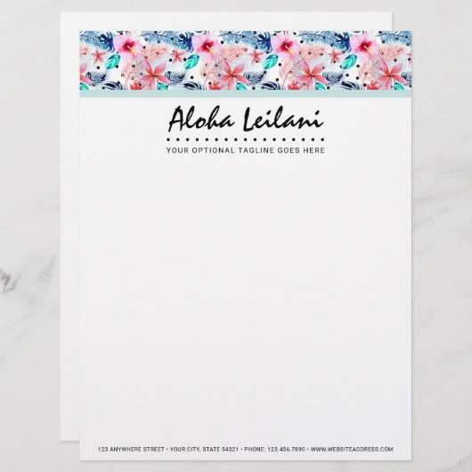 Tropische Hawaiian Hibiscus & Palm Leaf Waterverf Custom Briefhoofd (Voorkant / Achterkant)