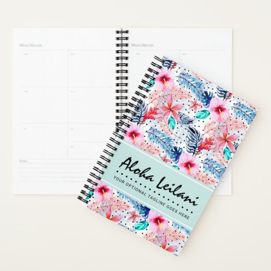 Tropische Hawaiian Hibiscus & Palm Leaf Waterverf Planner (Display)
