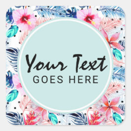 Tropische Hawaiian Hibiscus & Palm Leaf Waterverf Vierkante Sticker