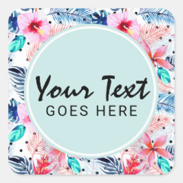 Tropische Hawaiian Hibiscus & Palm Leaf Waterverf Vierkante Sticker