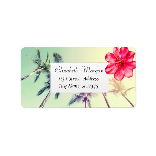 Tropische Hawaiian Hibiscus, Palms Etiket (Voorkant)