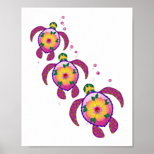 Tropische Hawaiian Honu Turtles Poster (Voorkant)