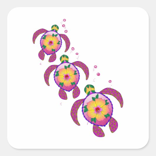 Tropische Hawaiian Honu Turtles Vierkante Sticker (Voorkant)