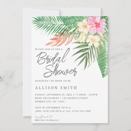 Tropische Hawaiian Luau Bridal Shower Invitation Kaart (Voorkant)
