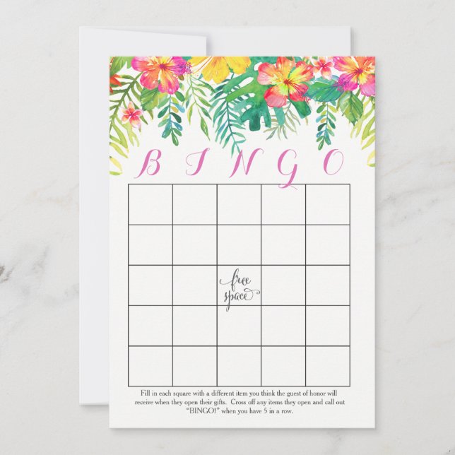 Tropische Hawaiian Shower Bingo Kaarten (Voorkant)