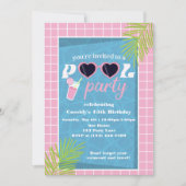 Tropische Helder Roze Retro Pool Party Verjaardag Kaart (Voorkant)