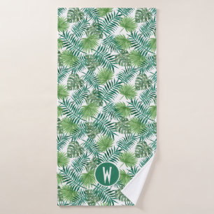 Tropische Heldere Groene Palmbladeren Patroon Hand Bad Handdoek