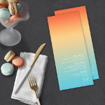 Tropische hemel ID741 van de troep van de troep va Menu<br><div class="desc">De achtergrond voor de stukken in deze minimalistische trouwset is een oogstende gradiënt van kleuren van tangerine sinaasappel door boter geel tot turquoise. De hier getoonde trouwmenukaart is voorzien van een strakke, moderne lay-out en een hedendaagse sans serif lettertype om het aantrekkingskracht ervan aan te vullen. Voeg eenvoudig uw menuselecties,...</div>