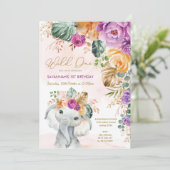 Tropische Herfst Floral Elephant 1e verjaardag mei Kaart (Staand voorkant)