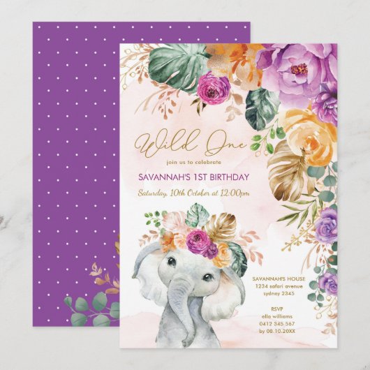 Tropische Herfst Floral Elephant 1e verjaardag mei Kaart (Voorkant / Achterkant)