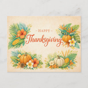 Tropische herfst thanksgiving pompoen bloemstuk feestdagenkaart