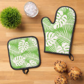 Tropische herfst, zomerbladpatronen ovenwant & pannenlap set (Top down)