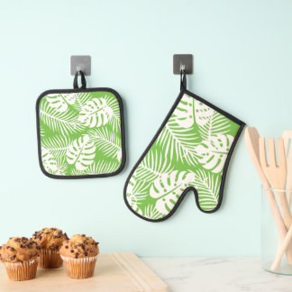 Tropische herfst, zomerbladpatronen ovenwant & pannenlap set