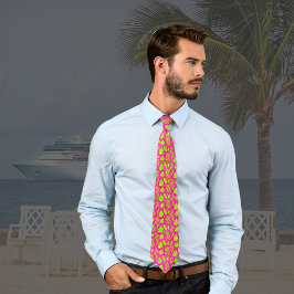 Tropische Hete Roze en Lime Groene Palmbladeren Stropdas