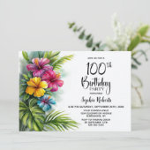 Tropische Hibiscus 100ste Verjaardagsfeest Kaart (Staand voorkant)
