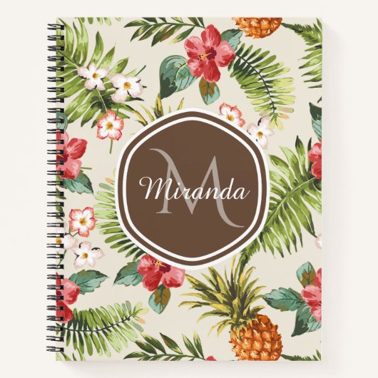 Tropische Hibiscus Ananas Monogram Notitieboek (Voorkant)