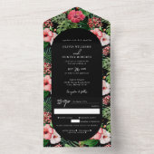 Tropische Hibiscus Arch Weddenschap Black All In One Uitnodiging (Binnen)