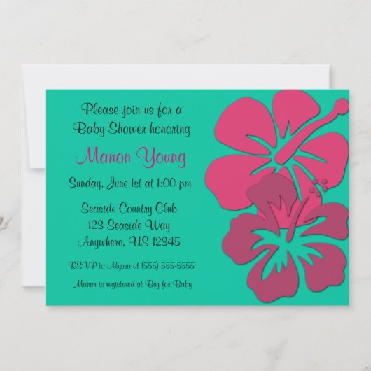 Tropische Hibiscus Baby of Bridal Shower Invitatio Kaart (Voorkant)