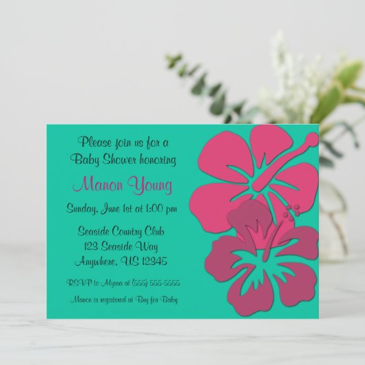 Tropische Hibiscus Baby of Bridal Shower Invitatio Kaart (Staand voorkant)
