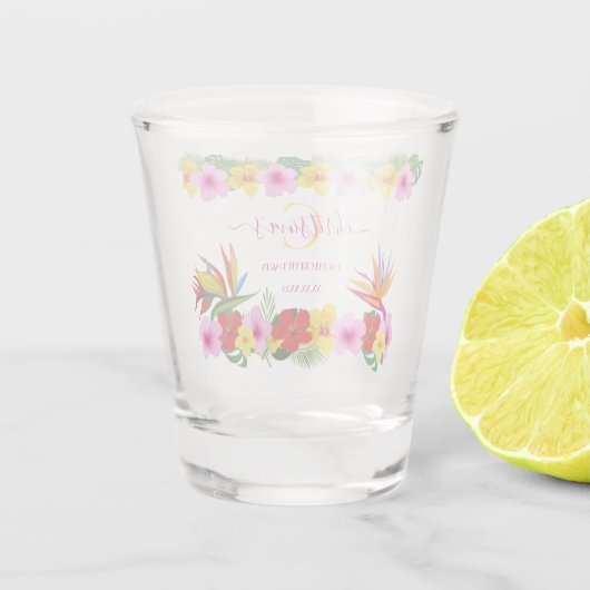 Tropische Hibiscus Beach Bachelorette Shot Glas (Achterkant)