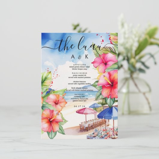 Tropische Hibiscus Beach Bestemming Flat Menu (Staand voorkant)