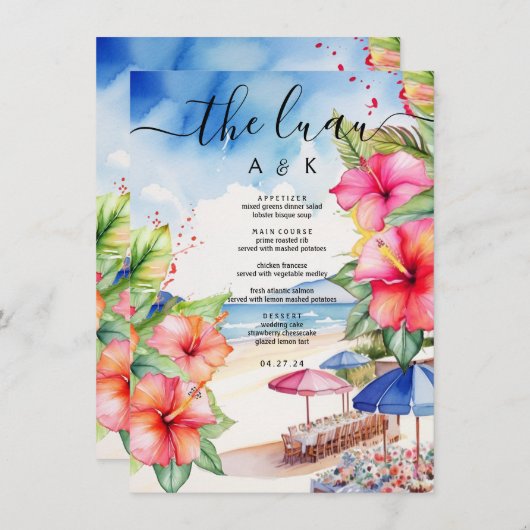 Tropische Hibiscus Beach Bestemming Flat Menu (Voorkant / Achterkant)